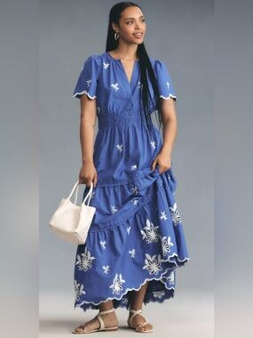 Anthropologie the somerset embroidered Maxi Dress